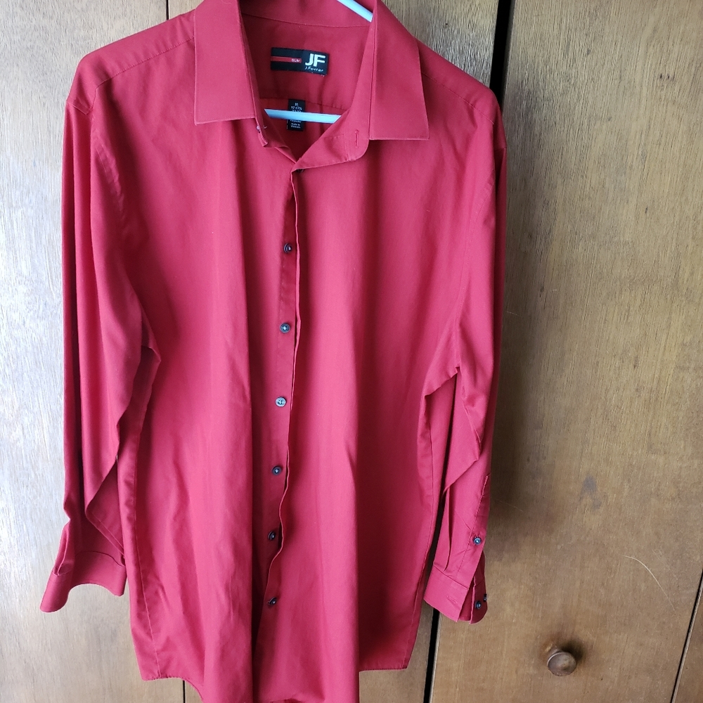 Nice red dress shirt.